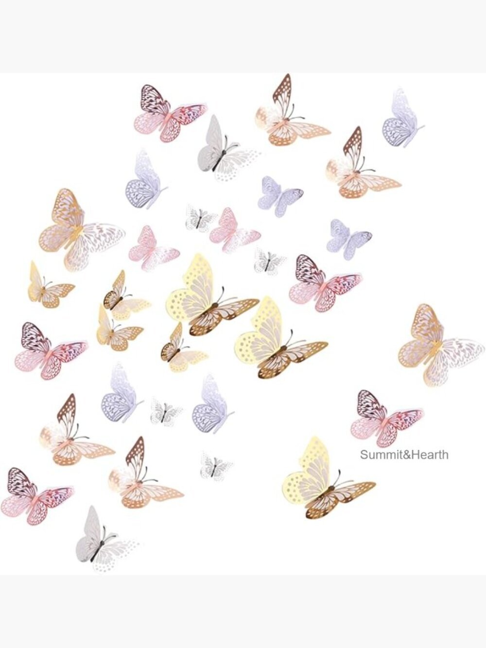 72PCS 3D Butterfly Wall Stickers, 3 Sizes, Metallic Paper, Removable Decor
